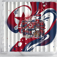 North Korea Flag Day Rise With The Flag Shower Curtain Dynamic Red Star Paint Splatter With Tiger