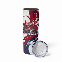 North Korea Flag Day Rise With The Flag Skinny Tumbler Dynamic Red Star Paint Splatter With Tiger