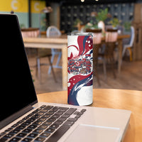 North Korea Flag Day Rise With The Flag Skinny Tumbler Dynamic Red Star Paint Splatter With Tiger