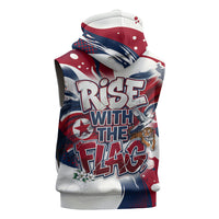 North Korea Flag Day Rise With The Flag Sleeveless Hoodie Dynamic Red Star Paint Splatter With Tiger