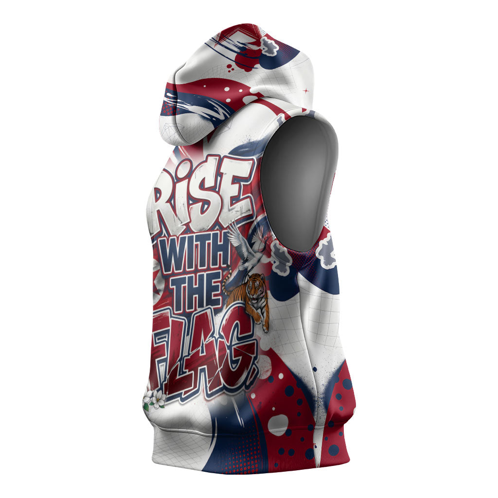 North Korea Flag Day Rise With The Flag Sleeveless Hoodie Dynamic Red Star Paint Splatter With Tiger