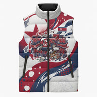 North Korea Flag Day Rise With The Flag Sleeveless Puffer Jacket Dynamic Red Star Paint Splatter With Tiger