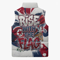 North Korea Flag Day Rise With The Flag Sleeveless Puffer Jacket Dynamic Red Star Paint Splatter With Tiger