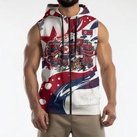North Korea Flag Day Rise With The Flag Sleeveless Zip Hoodie Dynamic Red Star Paint Splatter With Tiger