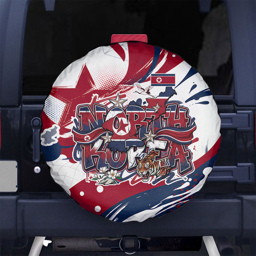 North Korea Flag Day Rise With The Flag Spare Tire Cover Dynamic Red Star Paint Splatter With Tiger