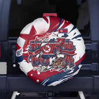 North Korea Flag Day Rise With The Flag Spare Tire Cover Dynamic Red Star Paint Splatter With Tiger