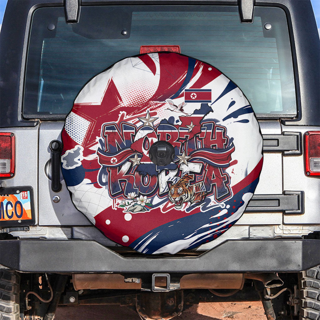 North Korea Flag Day Rise With The Flag Spare Tire Cover Dynamic Red Star Paint Splatter With Tiger