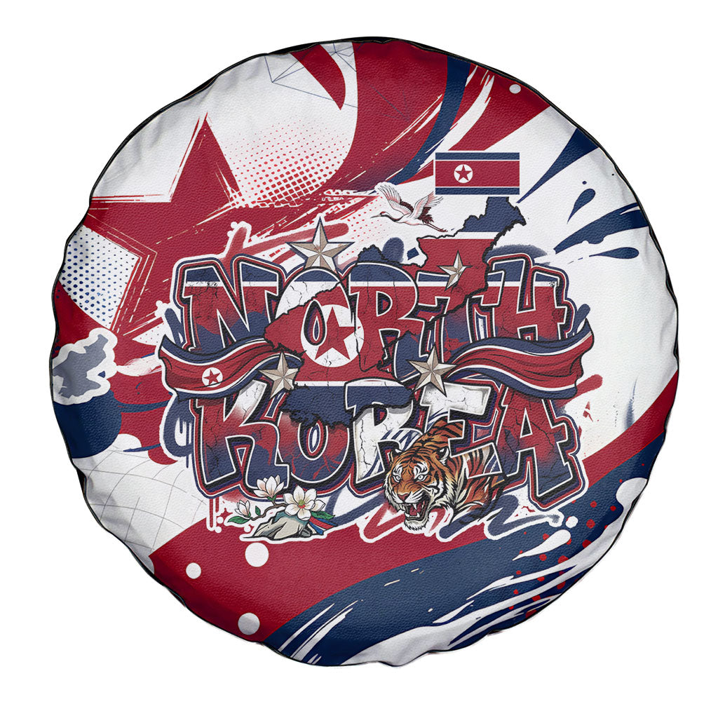 North Korea Flag Day Rise With The Flag Spare Tire Cover Dynamic Red Star Paint Splatter With Tiger