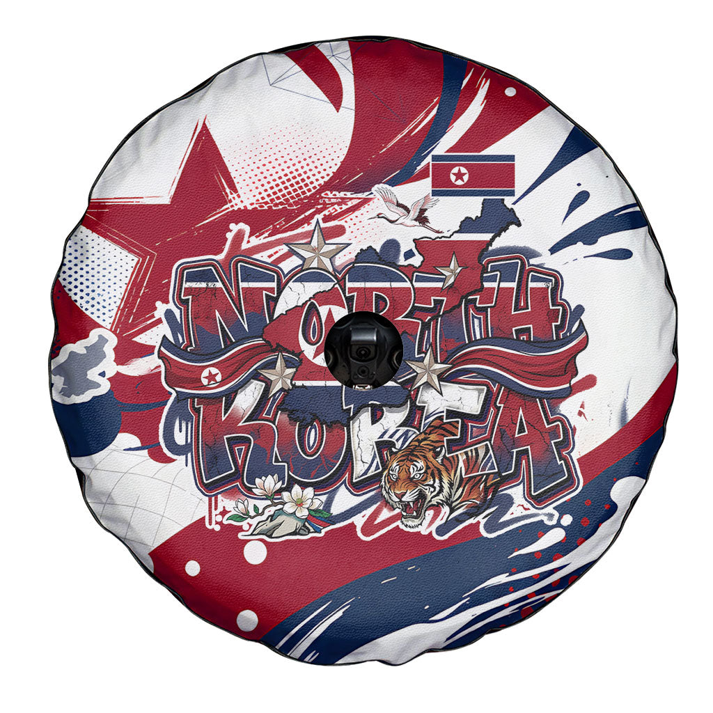 North Korea Flag Day Rise With The Flag Spare Tire Cover Dynamic Red Star Paint Splatter With Tiger