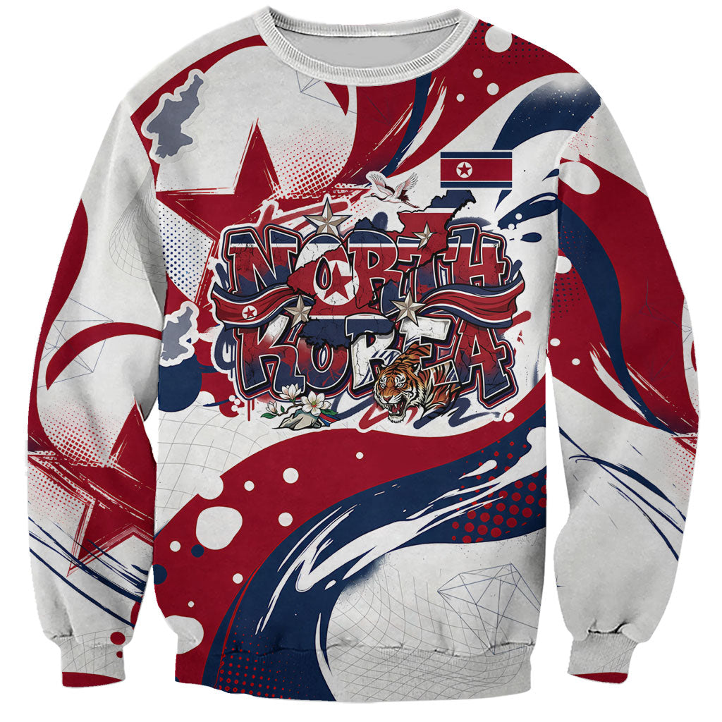 North Korea Flag Day Rise With The Flag Sweatshirt Dynamic Red Star Paint Splatter With Tiger