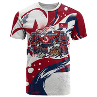 North Korea Flag Day Rise With The Flag T Shirt Dynamic Red Star Paint Splatter With Tiger