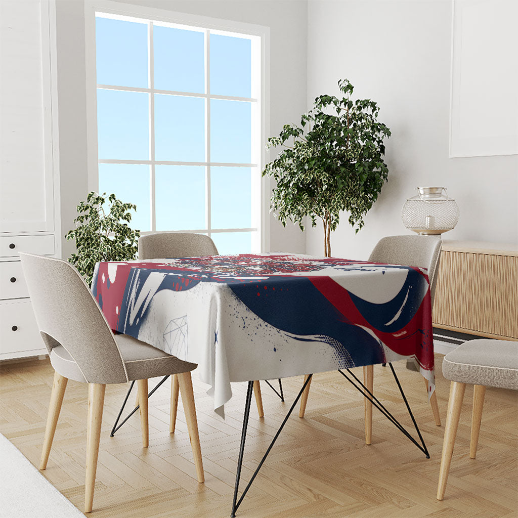 North Korea Flag Day Rise With The Flag Tablecloth Dynamic Red Star Paint Splatter With Tiger