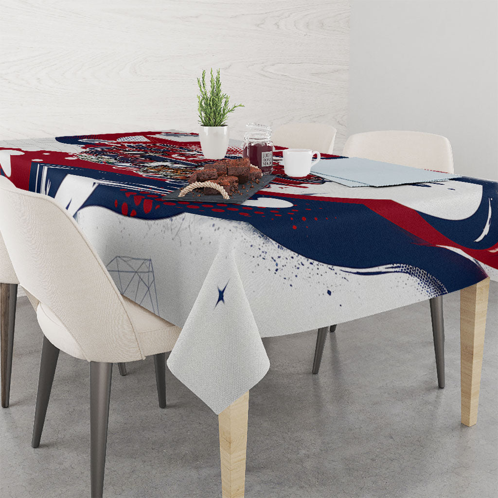 North Korea Flag Day Rise With The Flag Tablecloth Dynamic Red Star Paint Splatter With Tiger