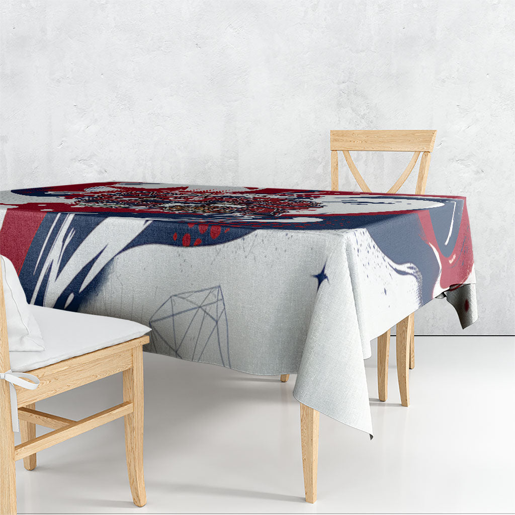 North Korea Flag Day Rise With The Flag Tablecloth Dynamic Red Star Paint Splatter With Tiger