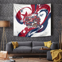 North Korea Flag Day Rise With The Flag Tapestry Dynamic Red Star Paint Splatter With Tiger