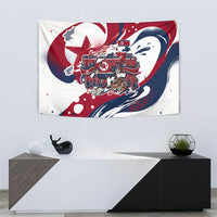 North Korea Flag Day Rise With The Flag Tapestry Dynamic Red Star Paint Splatter With Tiger