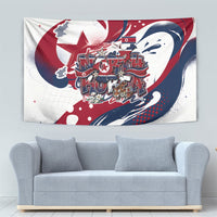 North Korea Flag Day Rise With The Flag Tapestry Dynamic Red Star Paint Splatter With Tiger