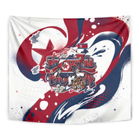 North Korea Flag Day Rise With The Flag Tapestry Dynamic Red Star Paint Splatter With Tiger