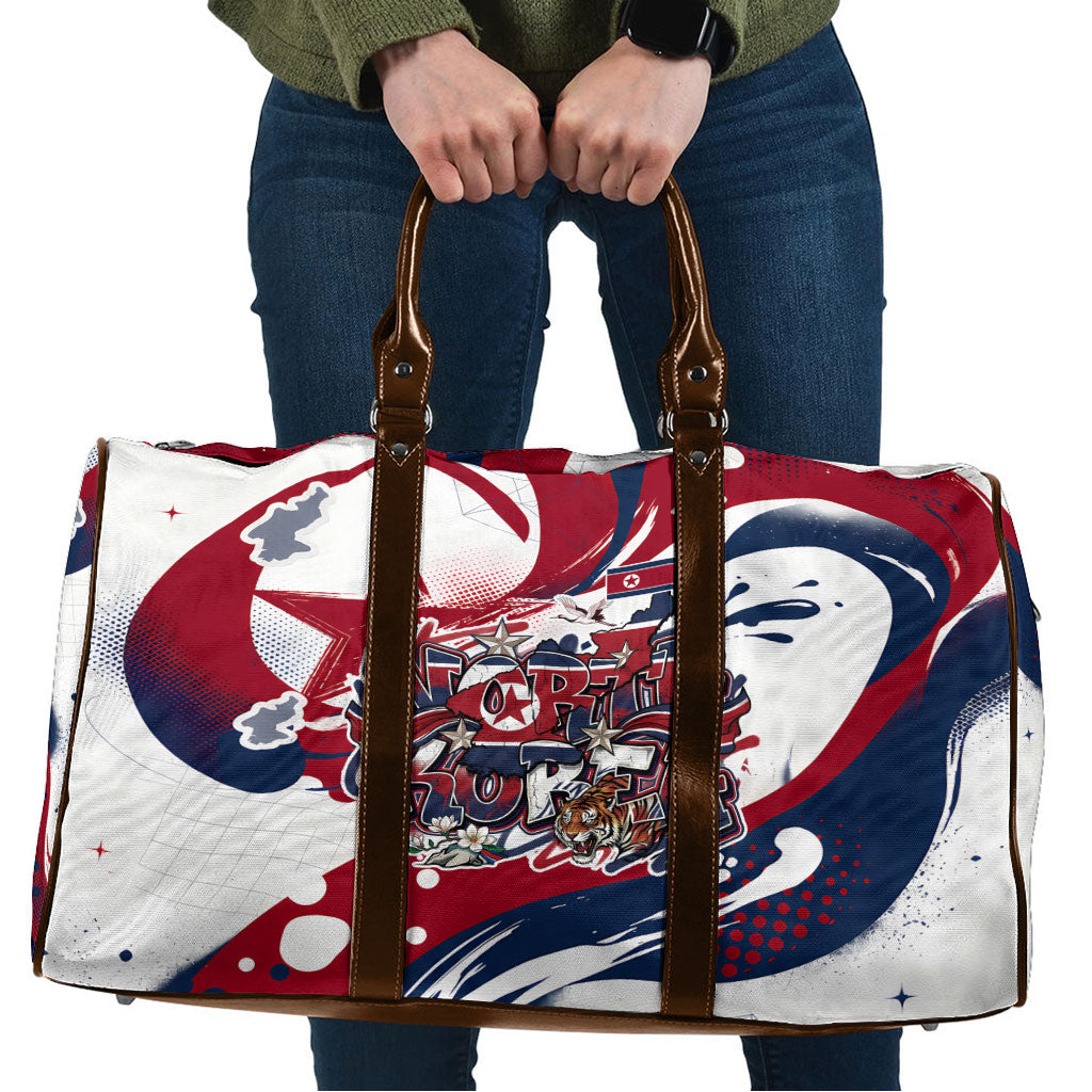 North Korea Flag Day Rise With The Flag Travel Bag Dynamic Red Star Paint Splatter With Tiger