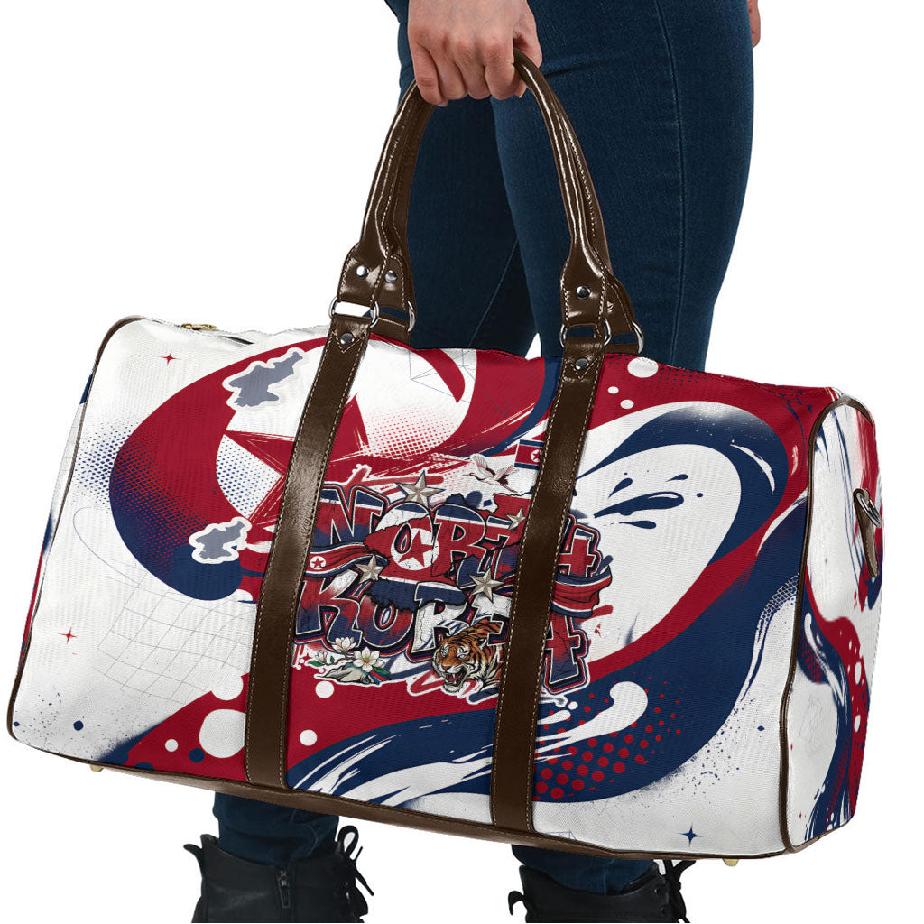 North Korea Flag Day Rise With The Flag Travel Bag Dynamic Red Star Paint Splatter With Tiger