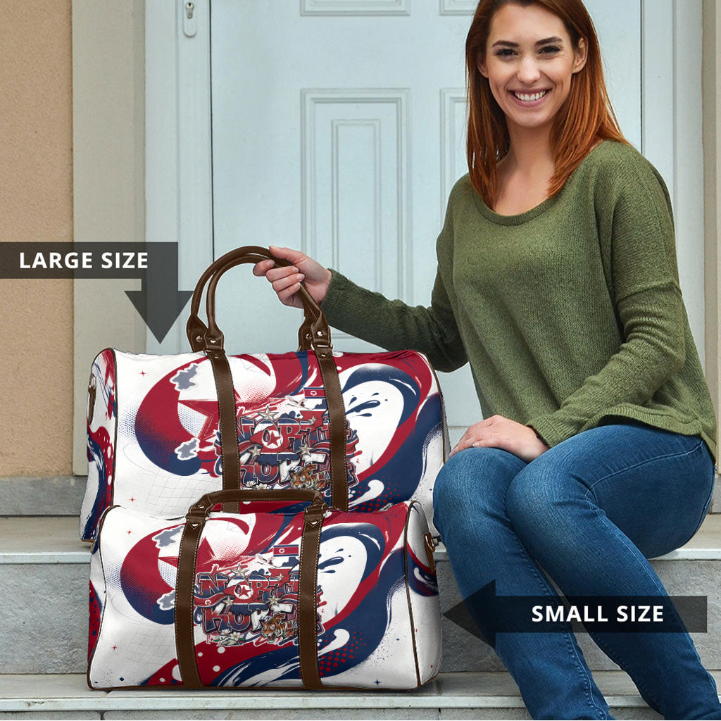 North Korea Flag Day Rise With The Flag Travel Bag Dynamic Red Star Paint Splatter With Tiger