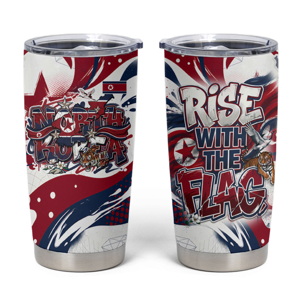 North Korea Flag Day Rise With The Flag Tumbler Cup Dynamic Red Star Paint Splatter With Tiger
