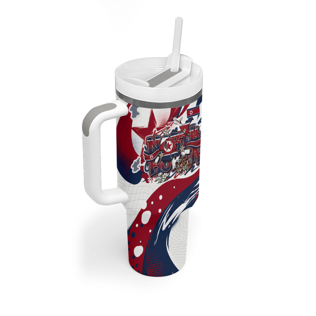 North Korea Flag Day Rise With The Flag Tumbler With Handle Dynamic Red Star Paint Splatter With Tiger
