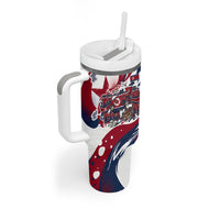North Korea Flag Day Rise With The Flag Tumbler With Handle Dynamic Red Star Paint Splatter With Tiger