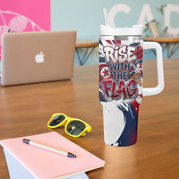 North Korea Flag Day Rise With The Flag Tumbler With Handle Dynamic Red Star Paint Splatter With Tiger