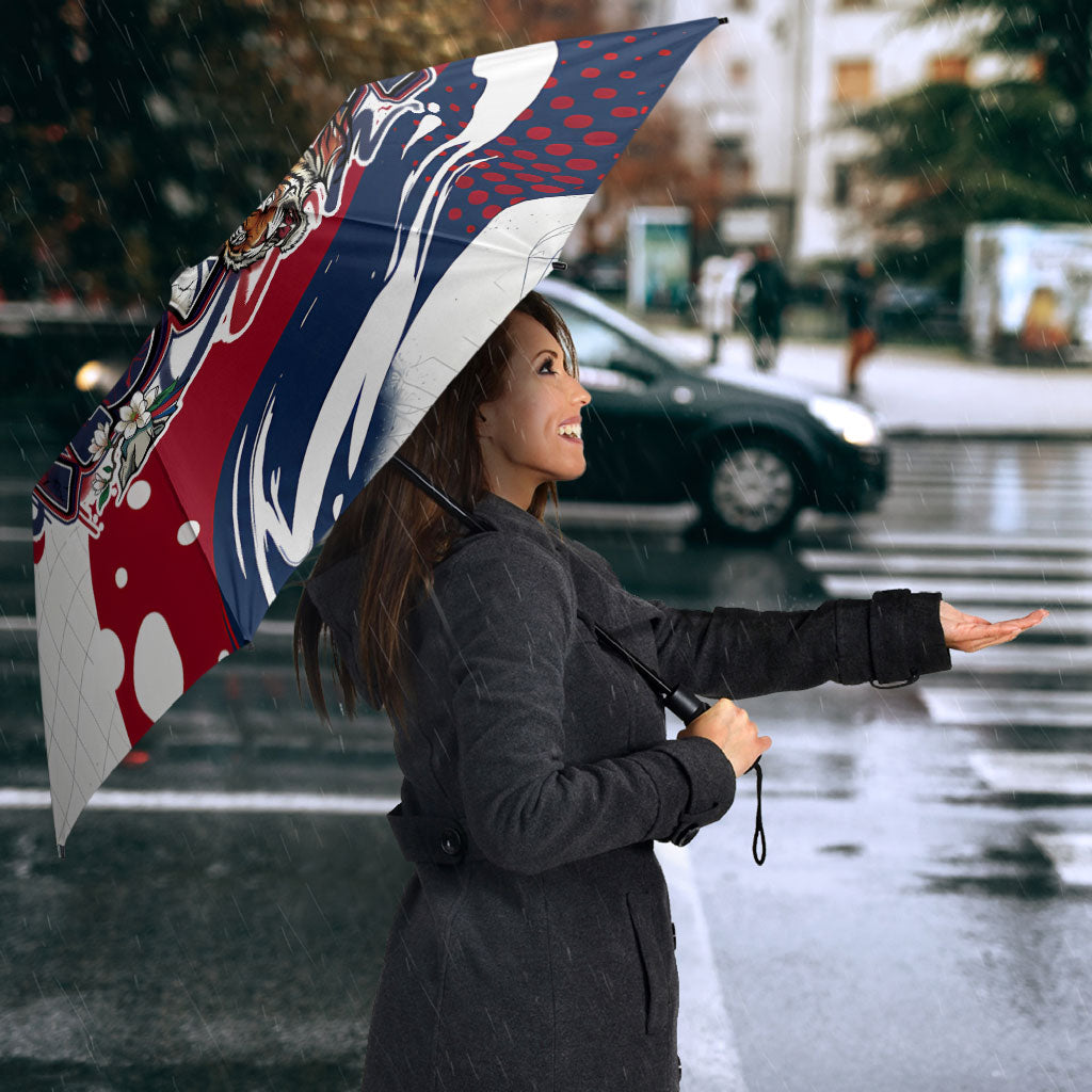 North Korea Flag Day Rise With The Flag Umbrella Dynamic Red Star Paint Splatter With Tiger