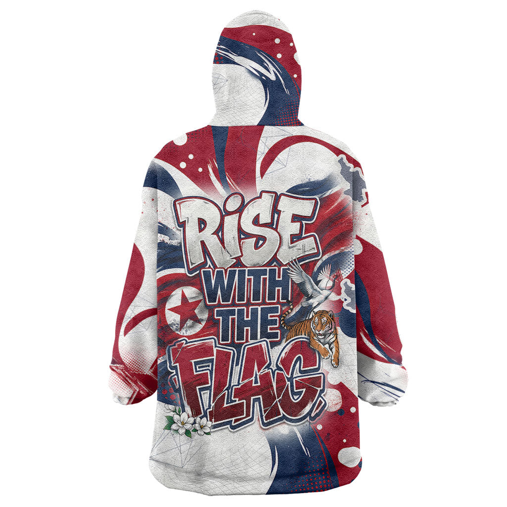 North Korea Flag Day Rise With The Flag Wearable Blanket Hoodie Dynamic Red Star Paint Splatter With Tiger