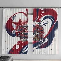 North Korea Flag Day Rise With The Flag Window Curtain Dynamic Red Star Paint Splatter With Tiger