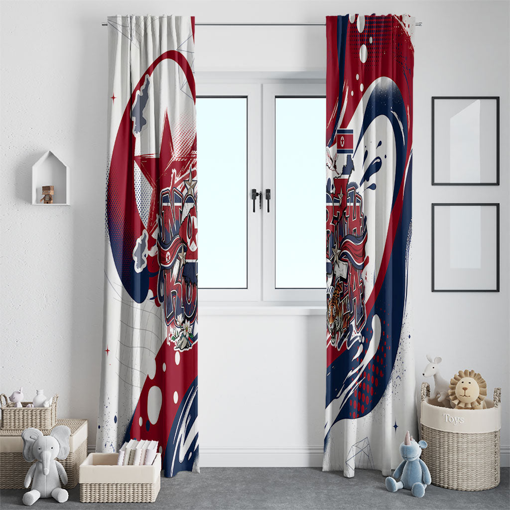 North Korea Flag Day Rise With The Flag Window Curtain Dynamic Red Star Paint Splatter With Tiger