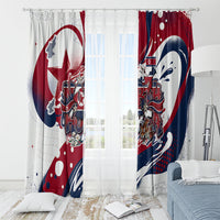North Korea Flag Day Rise With The Flag Window Curtain Dynamic Red Star Paint Splatter With Tiger