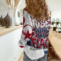 North Korea Flag Day Rise With The Flag Women Casual Shirt Dynamic Red Star Paint Splatter With Tiger