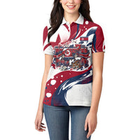 North Korea Flag Day Rise With The Flag Women Polo Shirt Dynamic Red Star Paint Splatter With Tiger