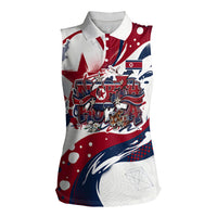 North Korea Flag Day Rise With The Flag Women Sleeveless Polo Shirt Dynamic Red Star Paint Splatter With Tiger