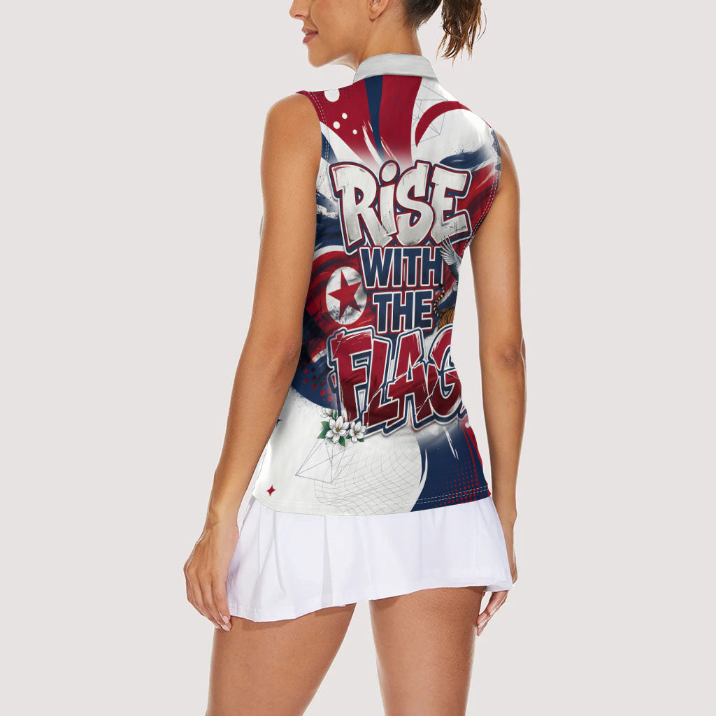 North Korea Flag Day Rise With The Flag Women Sleeveless Polo Shirt Dynamic Red Star Paint Splatter With Tiger