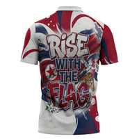 North Korea Flag Day Rise With The Flag Zipper Polo Shirt Dynamic Red Star Paint Splatter With Tiger
