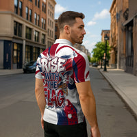 North Korea Flag Day Rise With The Flag Zipper Polo Shirt Dynamic Red Star Paint Splatter With Tiger