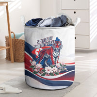 North Korea Flag Day Spirit Of North Korea Laundry Basket Flying Crane Graphic With Tiger Portrait And Magnolia Flowers