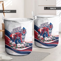 North Korea Flag Day Spirit Of North Korea Laundry Basket Flying Crane Graphic With Tiger Portrait And Magnolia Flowers