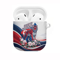 North Korea Flag Day Spirit Of North Korea AirPods Case Flying Crane Graphic With Tiger Portrait And Magnolia Flowers