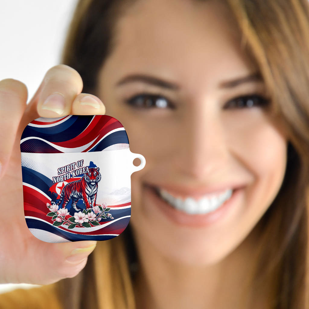 North Korea Flag Day Spirit Of North Korea AirPods Case Flying Crane Graphic With Tiger Portrait And Magnolia Flowers