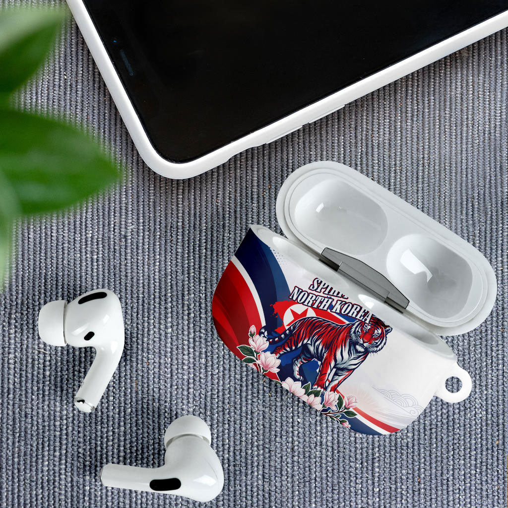 North Korea Flag Day Spirit Of North Korea AirPods Case Flying Crane Graphic With Tiger Portrait And Magnolia Flowers