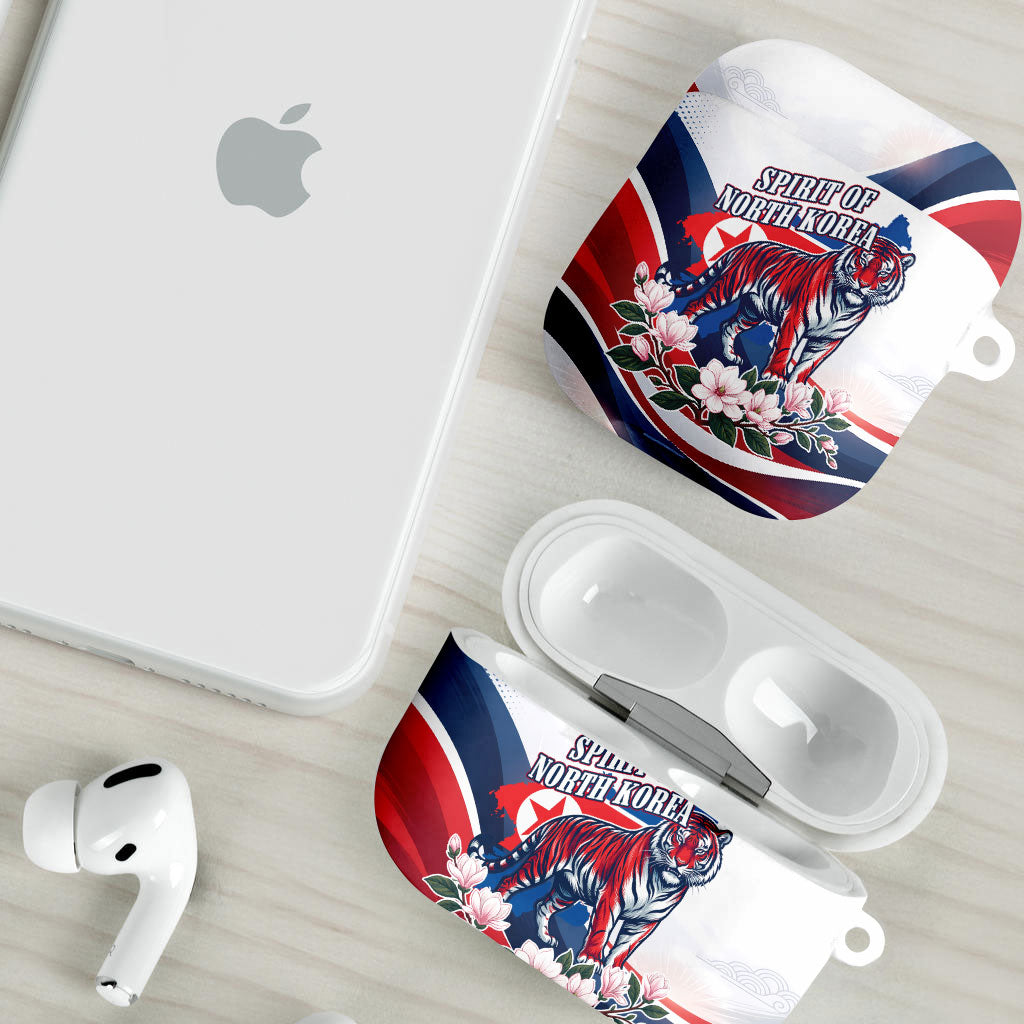 North Korea Flag Day Spirit Of North Korea AirPods Case Flying Crane Graphic With Tiger Portrait And Magnolia Flowers