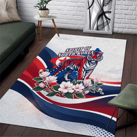 North Korea Flag Day Spirit Of North Korea Area Rug Flying Crane Graphic With Tiger Portrait And Magnolia Flowers