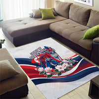 North Korea Flag Day Spirit Of North Korea Area Rug Flying Crane Graphic With Tiger Portrait And Magnolia Flowers