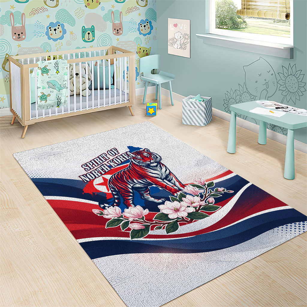North Korea Flag Day Spirit Of North Korea Area Rug Flying Crane Graphic With Tiger Portrait And Magnolia Flowers