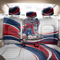 North Korea Flag Day Spirit Of North Korea Back Car Seat Cover Flying Crane Graphic With Tiger Portrait And Magnolia Flowers